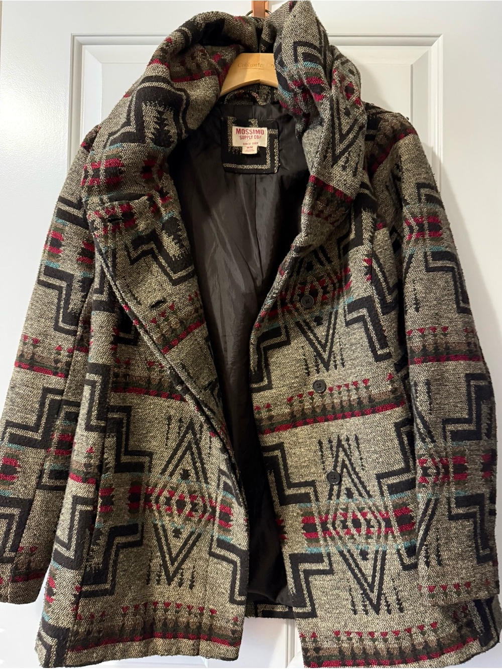 Mossimo Supply Co. Gray Patterned Aztec Peacoat Jacket med